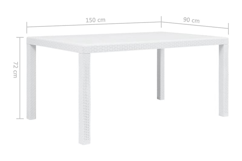 Puutarhapöytä rottinkityylinen muovi 150x90x72 cm valkoinen - Valkoinen - Puutarhakalusteet - Terassipöydät - Ruokapöytä terassille