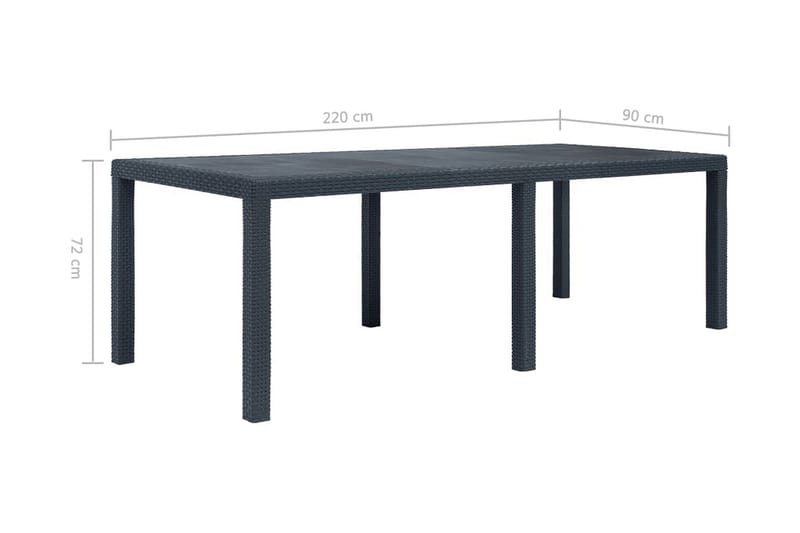 Puutarhapöytä rottinkityylinen muovi 220x90x72cm antrasiitti - Antrasiitti - Puutarhakalusteet - Terassipöydät - Ruokapöytä terassille