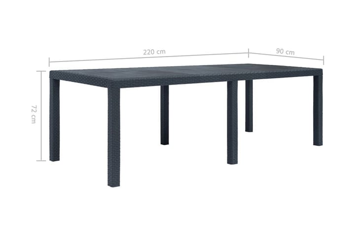 Puutarhapöytä rottinkityylinen muovi 220x90x72cm antrasiitti - Antrasiitti - Ruokapöytä terassille