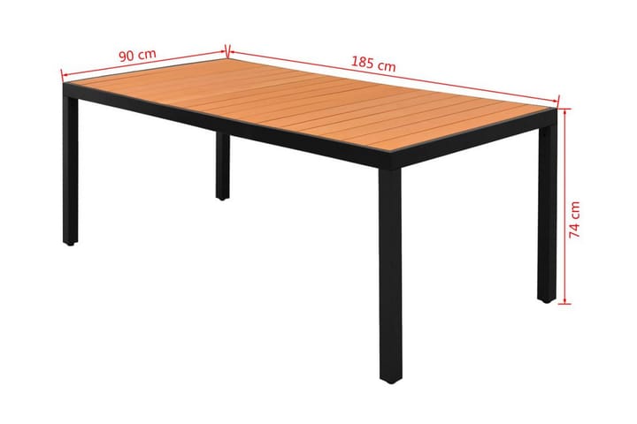 Puutarhapöytä ruskea 185x90x74 cm alumiini ja WPC - Ruskea - Ruokapöytä terassille