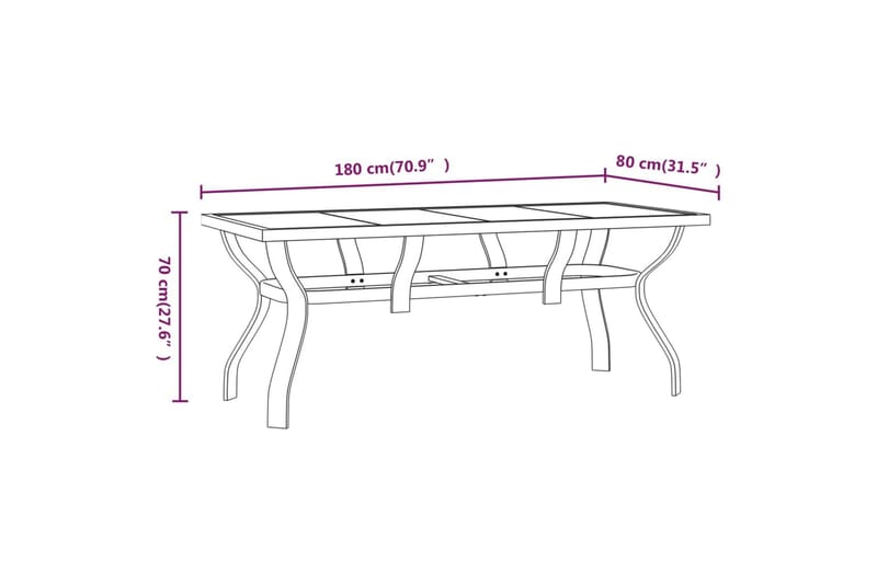 Puutarhapöytä ruskea ja musta 180x80x70 cm teräs ja lasi - Ruskea - Puutarhakalusteet - Terassipöydät - Ruokapöytä terassille