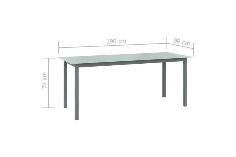 Puutarhapöytä vaaleanharmaa 190x90x74 cm alumiini ja lasi - Harmaa - Ruokapöytä terassille