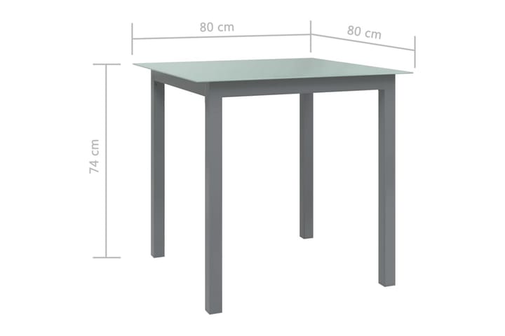 Puutarhapöytä vaaleanharmaa 80x80x74 cm alumiini ja lasi - Harmaa - Ruokapöytä terassille