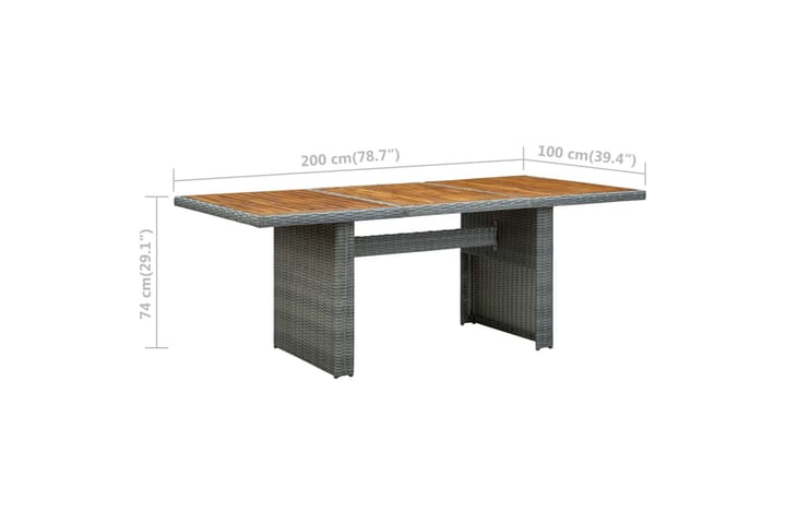 Puutarhapöytä vaaleanharmaa polyrottinki ja täysi akaasiapuu - Harmaa - Ruokapöytä terassille