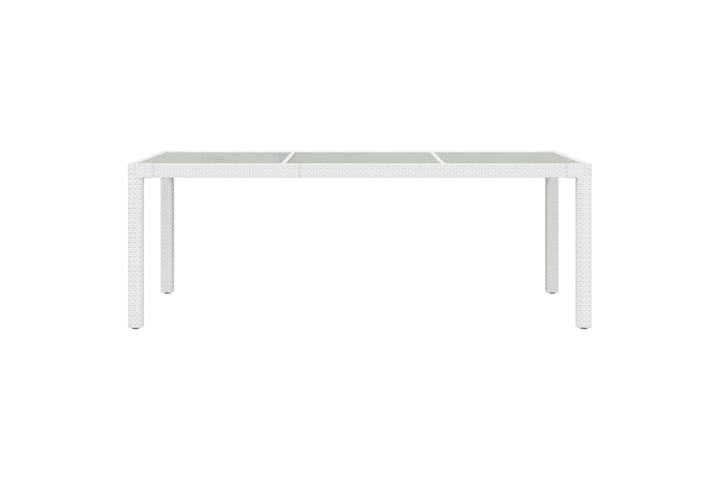 Puutarhapöytä valk. 190x90x75 cm karkaistu lasi ja polyrotti - Valkoinen - Ruokapöytä terassille