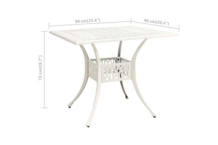 Puutarhapöytä valkoinen 90x90x73 cm valualumiini - Ruokapöytä terassille
