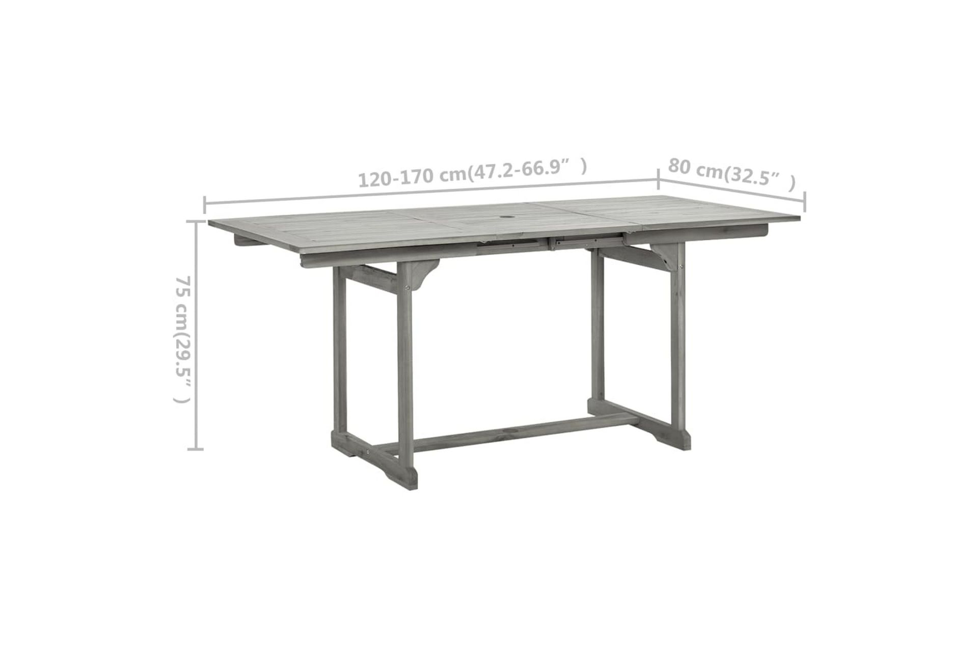 Puutarharuokapöytä (120-170)x80x75 cm täysi akaasiapuu - Harmaa - Puutarhakalusteet - Terassipöydät - Ruokapöytä terassille