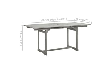 Puutarharuokapöytä (120-170)x80x75 cm täysi akaasiapuu - Harmaa - Puutarhakalusteet - Terassipöydät - Ruokapöytä terassille