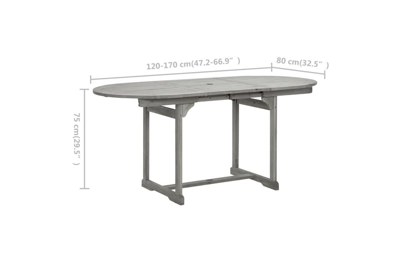 Puutarharuokapöytä (120-170)x80x75 cm täysi akaasiapuu - Harmaa - Puutarhakalusteet - Terassipöydät - Ruokapöytä terassille