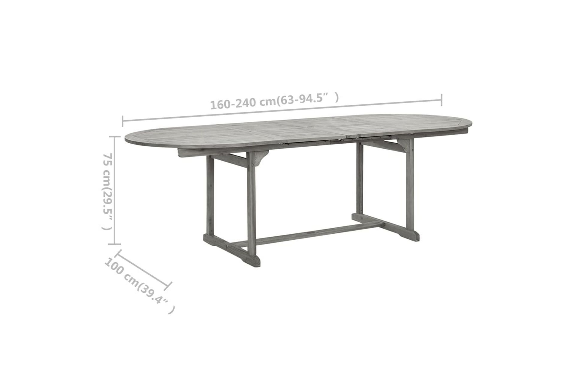 Puutarharuokapöytä (160-240)x100x75 cm täysi akaasiapuu - Harmaa - Puutarhakalusteet - Terassipöydät - Ruokapöytä terassille
