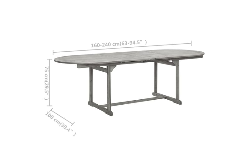 Puutarharuokapöytä (160-240)x100x75 cm täysi akaasiapuu - Harmaa - Puutarhakalusteet - Terassipöydät - Ruokapöytä terassille