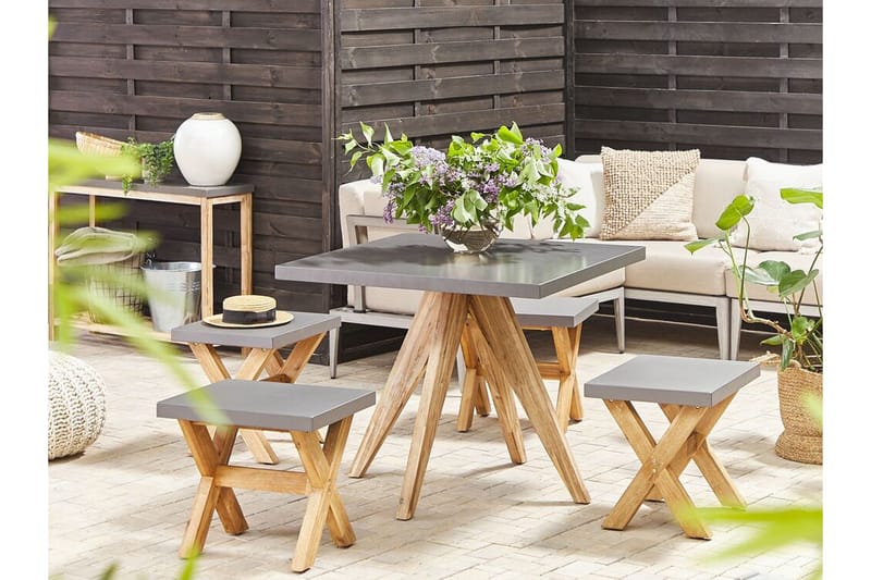 Pyöreä Puutarhapöytä Betoniefekti 90 c 90 cm OLBIA - Harmaa - Puutarhakalusteet - Terassipöydät - Ruokapöytä terassille