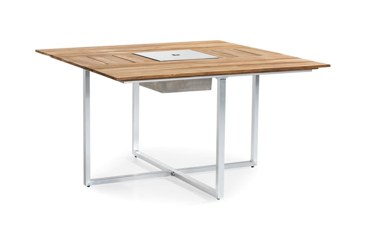 Ruokapöytä Båstad 140x140 cm - Tiikki/Harjattu alumiini - Ruokapöytä terassille