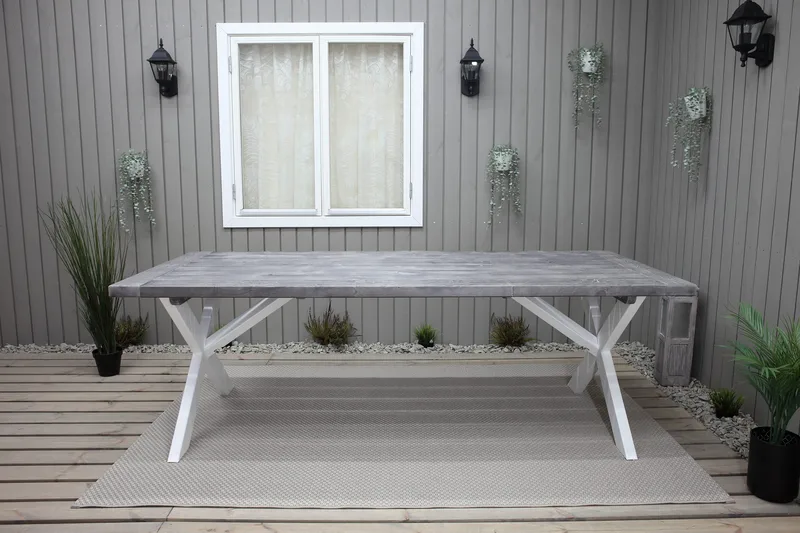 Ruokapöytä Hains 220 cm - Musta/Harmaa/Valkoinen - Puutarhakalusteet - Terassipöydät - Ruokapöytä terassille