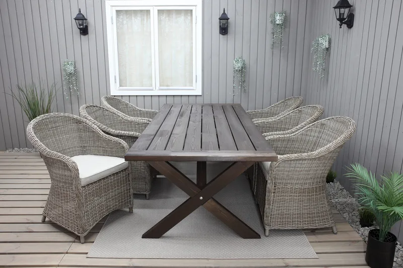 Ruokapöytä Hains 220 cm - Ruskea - Puutarhakalusteet - Terassipöydät - Ruokapöytä terassille