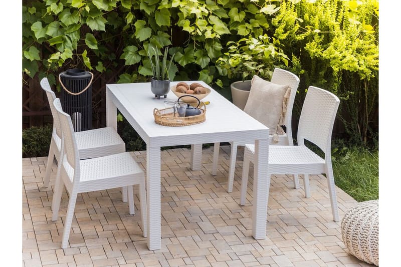 Ruokapöytä Valkoinen 140 x 80 cm FOSSANO - Valkoinen - Puutarhakalusteet - Terassipöydät - Ruokapöytä terassille