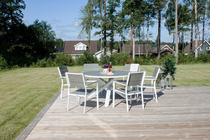 Ruokapöytä Parma Pyöreä 140 cm Valkoinen/Harmaa - Venture Home - Puutarhakalusteet - Terassipöydät - Ruokapöytä terassille