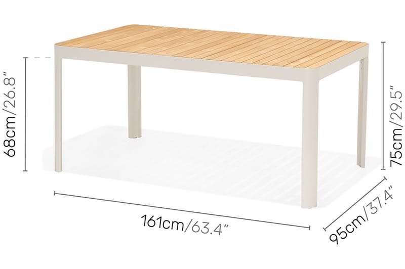 Ruokapöytä Portals 161 cm - Valkoinen/Puu - Ruokapöytä terassille