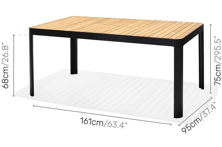 Ruokapöytä Portals 161 cm - Musta/Puu - Ruokapöytä terassille