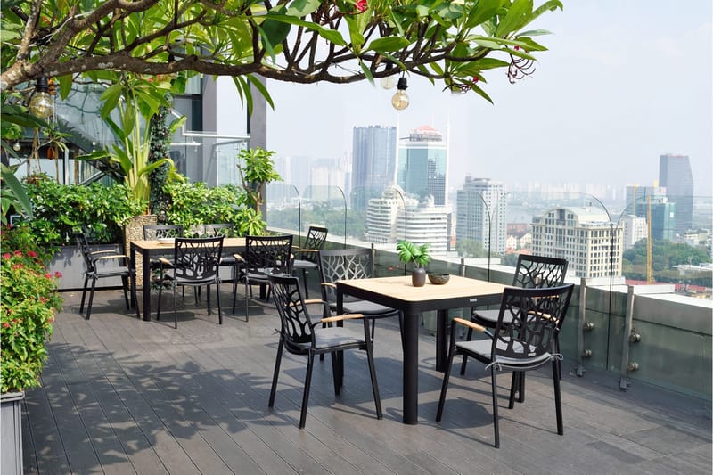 Ruokapöytä Portals 95 cm - Musta/Puu - Puutarhakalusteet - Terassipöydät - Ruokapöytä terassille