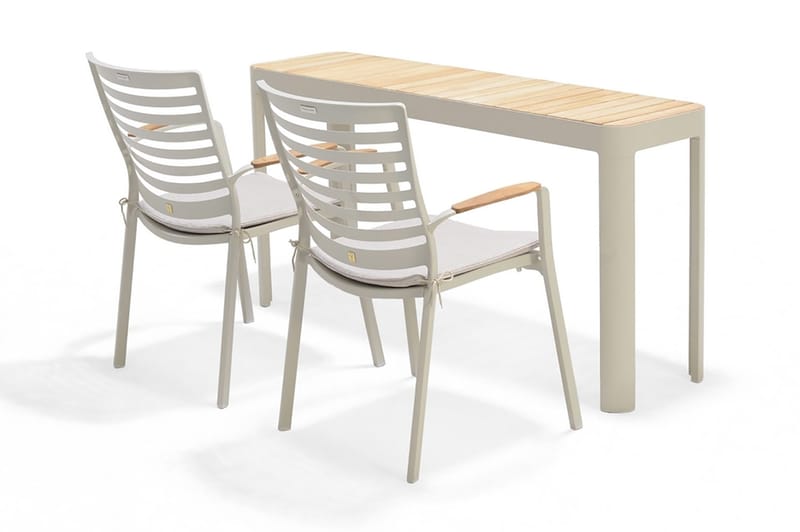 Ruokapöytä Portals 143 cm - Valkoinen/Puu - Puutarhakalusteet - Terassipöydät - Ruokapöytä terassille