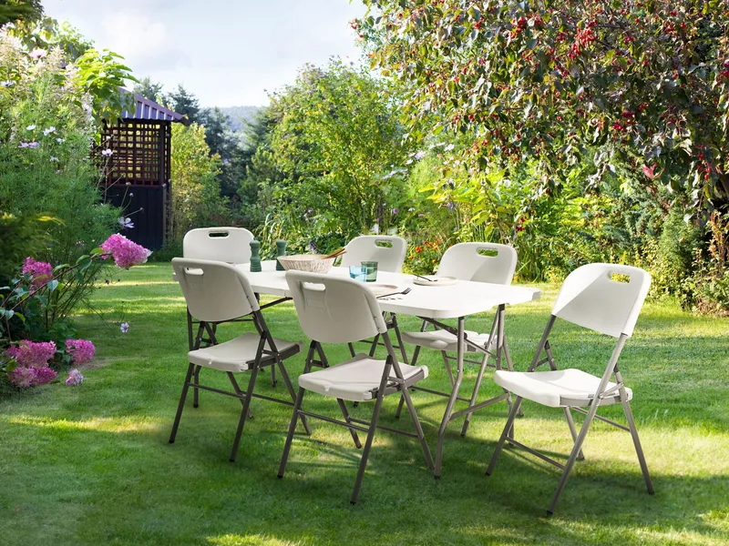 Ruokapöytä ulos 6 hengelle Cugnoli 180 cm 74 cm - Valkoinen/Hopea - Puutarhakalusteet - Terassipöydät - Ruokapöytä terassille