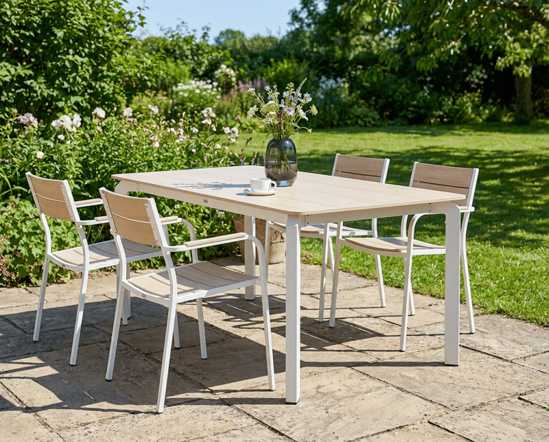 Ruokapöytä ulos Feletto 180 cm 90 cm Kivi - Beige/valkoinen - Puutarhakalusteet - Terassipöydät - Ruokapöytä terassille