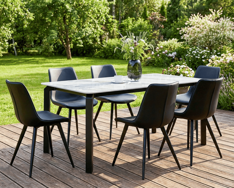 Ruokapöytä ulos Feletto 90x180 cm Kivi - Harmaa/musta - Puutarhakalusteet - Terassipöydät - Ruokapöytä terassille