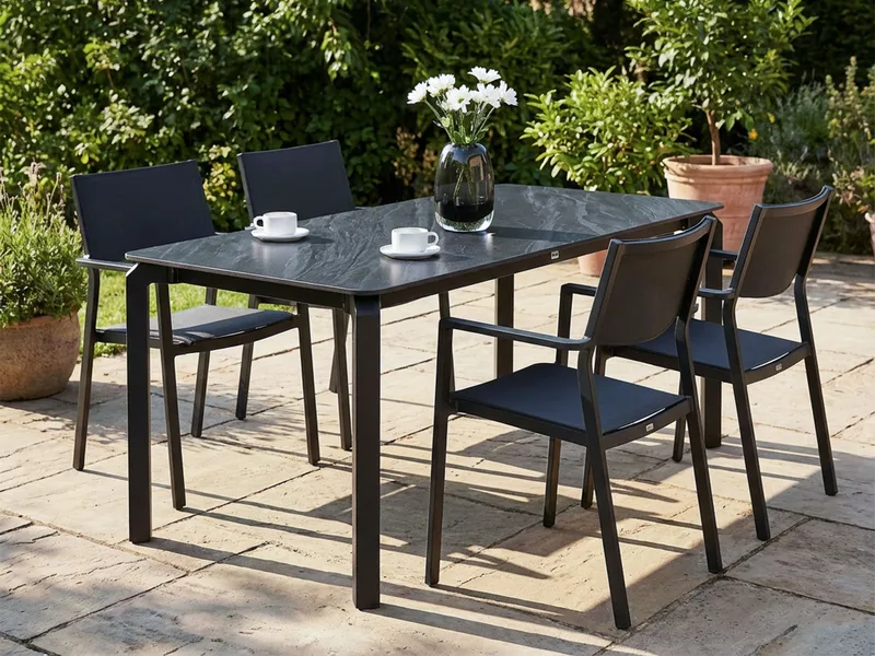 Ruokapöytä ulos Feletto 90x180 cm Kivi - Musta - Puutarhakalusteet - Terassipöydät - Ruokapöytä terassille