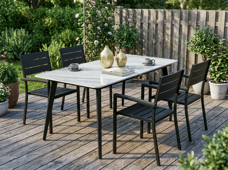 Ruokapöytä ulos Rodallo 160 cm Kivi - Harmaa/musta - Puutarhakalusteet - Terassipöydät - Ruokapöytä terassille