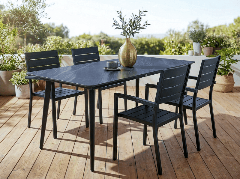 Ruokapöytä ulos Rodallo 90x160 cm Kivi - Musta - Puutarhakalusteet - Terassipöydät - Ruokapöytä terassille