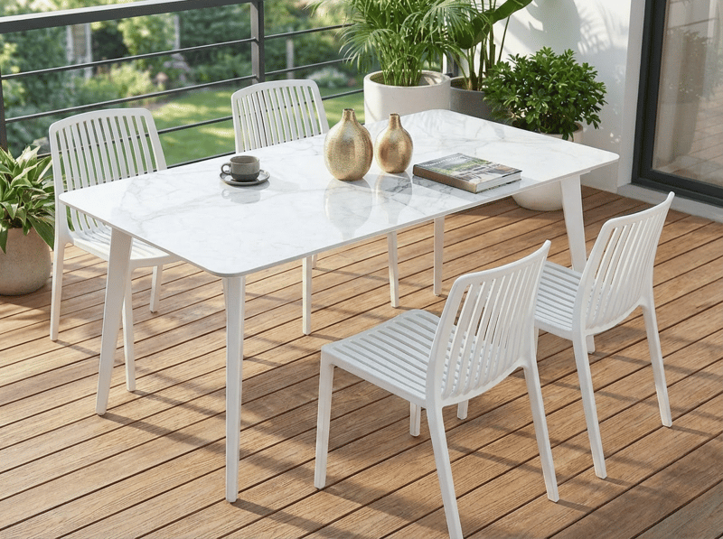 Ruokapöytä ulos Rodallo 90x160 cm Kivi - Valkoinen - Puutarhakalusteet - Terassipöydät - Ruokapöytä terassille
