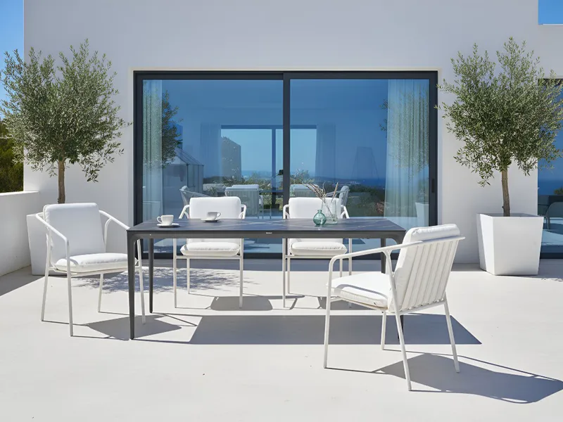 Ruokapöytä ulos Sovareto 90x180 cm marmorieffekti - Musta/Harmaa - Puutarhakalusteet - Terassipöydät - Ruokapöytä terassille