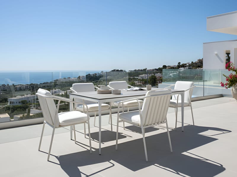 Ruokapöytä ulos Sovareto 90x180 cm puujäljitelmä - Harmaa/Valkoinen - Puutarhakalusteet - Terassipöydät - Ruokapöytä terassille