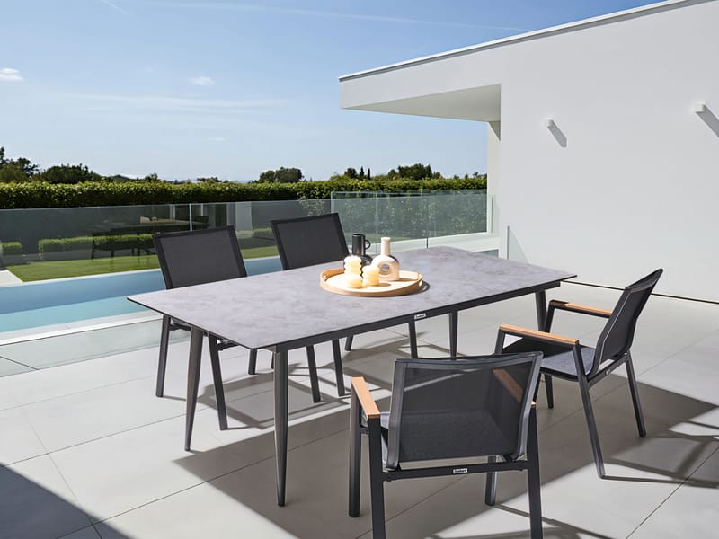 Ruokapöytä ulos Tolentino 90x180 cm kiviefekti - Harmaa - Puutarhakalusteet - Terassipöydät - Ruokapöytä terassille