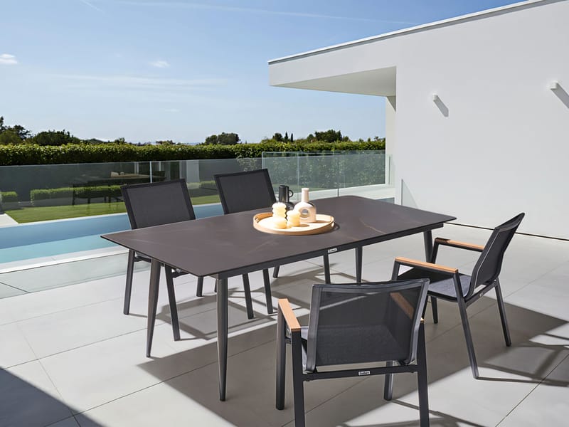 Ruokapöytä ulos Tolentino 90x180 cm marmorieffekti - Harmaa - Puutarhakalusteet - Terassipöydät - Ruokapöytä terassille