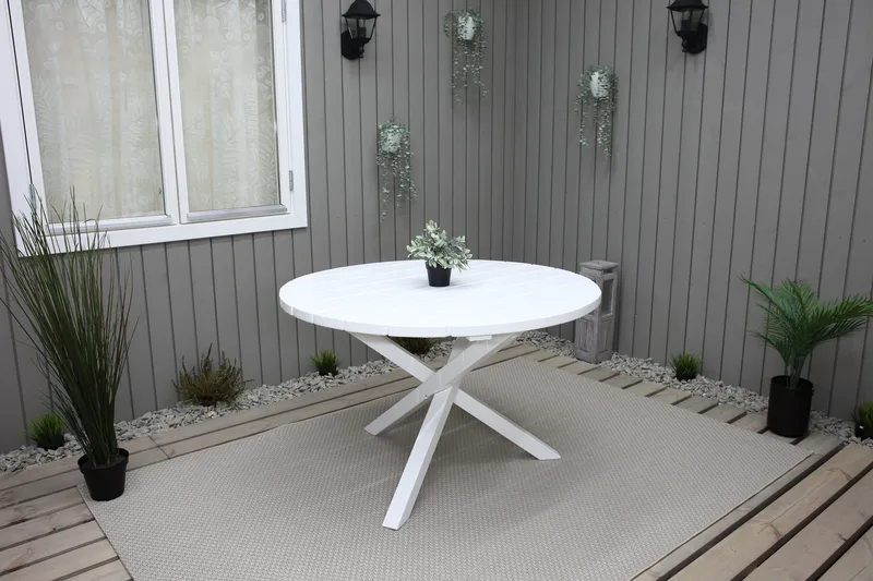 Scottsdale Puutarhapöytä Pyöreä Valkoinen Ø 112 cm - Valkoinen - Puutarhakalusteet - Terassipöydät - Ruokapöytä terassille