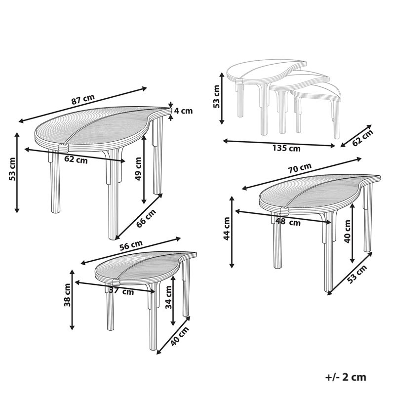 Setti 3 sohvapöytää ulos Paralia rottinki - Luonnonvärinen/beige - Puutarhakalusteet - Terassipöydät - Sohvapöytä ulos & loungepöytä