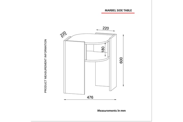 Sivupöytä Mathon 48 cm - Pähkinä/Harmaa/Musta - Sivupöydät ulos