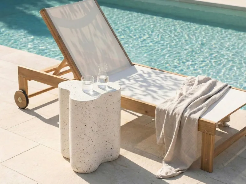 Sivupöytä ulos Tellaro 32x37 cm terrazzoefekti - Valkoinen - Puutarhakalusteet - Terassipöydät - Sivupöydät ulos