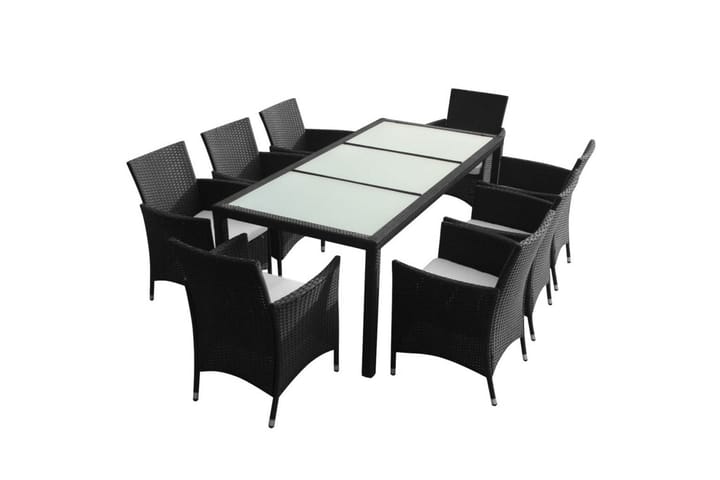 9-osainen Ulkoruokailuryhmä tyynyillä polyrottinki musta - Musta - Sohvapöytä ulos & loungepöytä