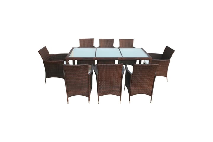 9-osainen Ulkoruokailuryhmä tyynyillä polyrottinki ruskea - Ruskea - Sohvapöytä ulos & loungepöytä