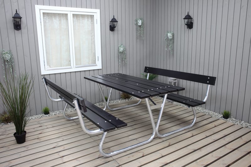 Stabil Pikniksetti Metalli Selkänoja mukana - Musta - Puutarhakalusteet - Terassipöydät - Piknikpöytä