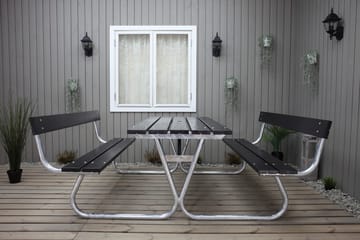Stabil Pikniksetti Metalli Selkänoja mukana - Musta - Puutarhakalusteet - Terassipöydät - Piknikpöytä