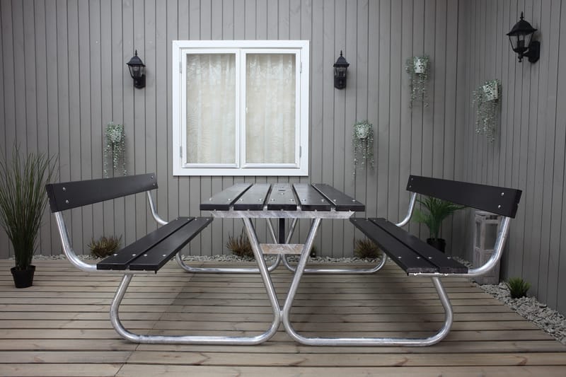 Stabil Pikniksetti Metalli Selkänoja mukana - Musta - Puutarhakalusteet - Terassipöydät - Piknikpöytä