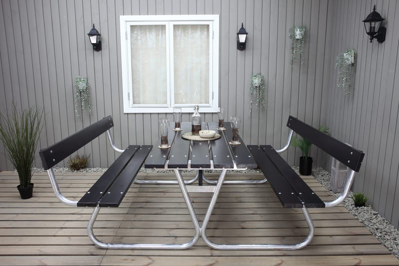 Stabil Pikniksetti Metalli Selkänoja mukana - Musta - Puutarhakalusteet - Terassipöydät - Piknikpöytä