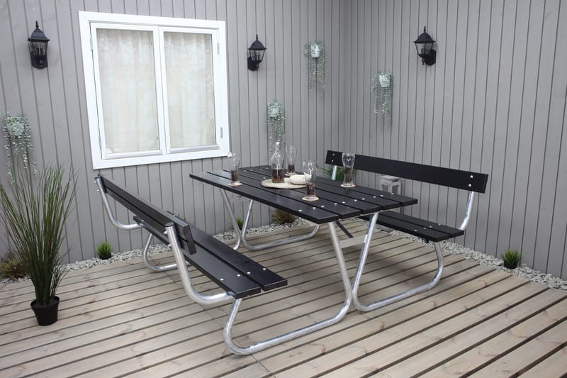 Stabil Pikniksetti Metalli Selkänoja mukana - Musta - Puutarhakalusteet - Terassipöydät - Piknikpöytä