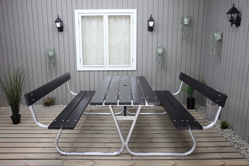 Stabil Pikniksetti Metalli Selkänoja mukana - Musta - Puutarhakalusteet - Terassipöydät - Piknikpöytä