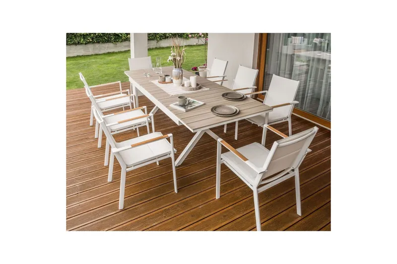 Trädgårdsbord Beliani Fanes Ljus trä/grå Light wood||White - Puutarhakalusteet - Terassipöydät - Ruokapöytä terassille