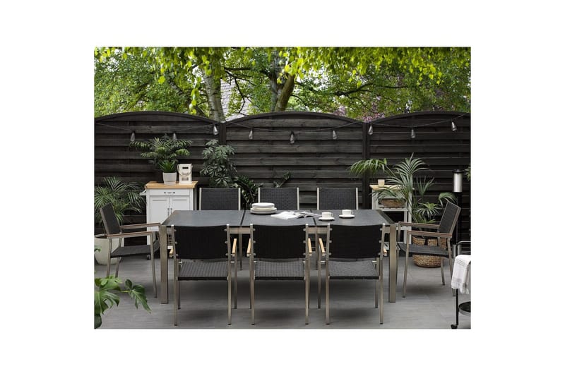 Trädgårdsbord Beliani Grosseto Grå/Svart/Silver, 100x220x74 cm Grey||Black||Silver - Puutarhakalusteet - Terassipöydät - Ruokapöytä terassille